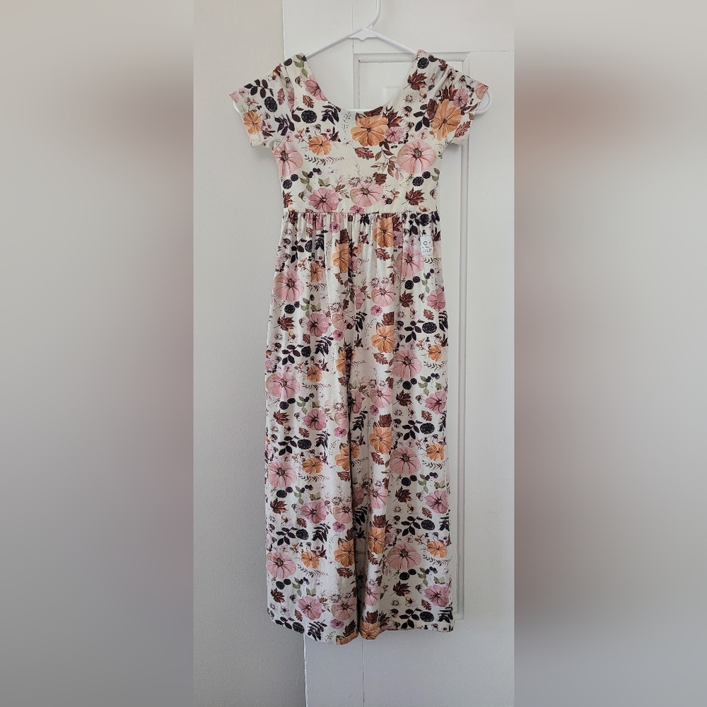 Girls Floral/pumpkin Wide Leg Romper Size 7